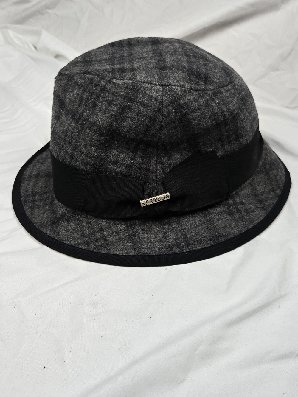 Stetson Gray Felt Bucket Hat Large Black Ribbon Wool Blend Unisex Made in USA